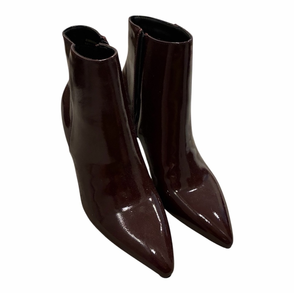 New Look Glossy Dark Burgundy Pointed Ankle Boots Sz 9 (40)